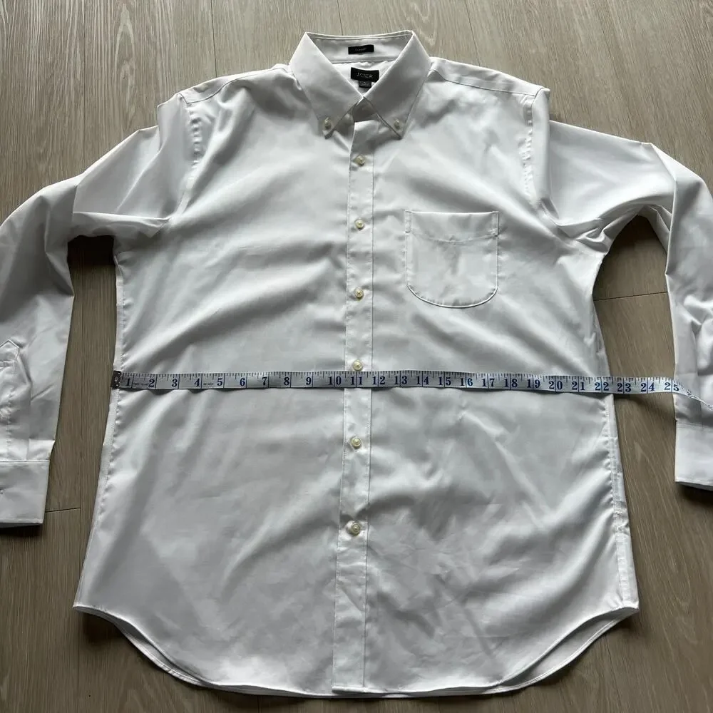 J Crew Bowery Wrinkle Free Dress Shirt With Button Down Collar Large White FLAW